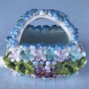Antique Porcelain Elfinware Mossware Miniature Basket